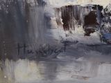a painting of a cow standing in the snow