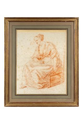 a drawing of a woman sitting on a chair