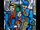 un tableau représentant un groupe de personnes jouant d'un instrument de musique