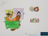 cartoon drawing of a cat in a tub with a dog in it