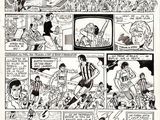 a black and white comic strip with a cartoon of a soccer player