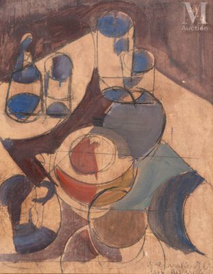 a painting on the wall of a room with a table and chairs