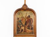 painting of jesus nailed to the head of a woman in front of a cross