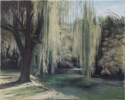 un tableau représentant un saule au bord de l'eau