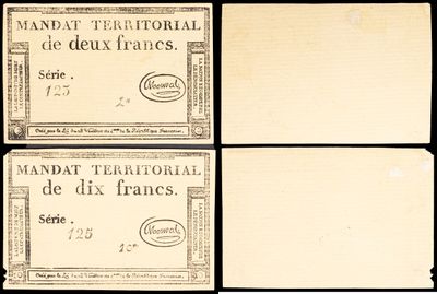 four different types of french currency are shown on a black background