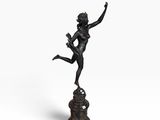 a bronze statue of a woman holding a bird on top of a pedestal