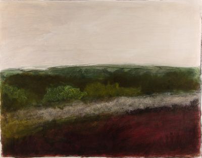 an image of a painting of a field with trees in the distance