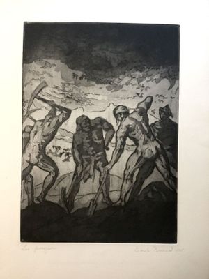 an image of a black and white drawing of a group of people