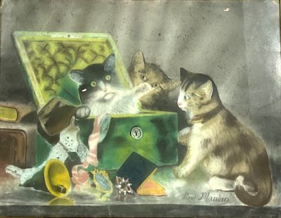 PAUL PLANTIN (-1938) « les chats au coffret à bijoux »