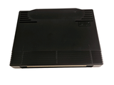 a black laptop computer sitting on top of a white surface