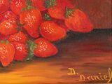 a painting of a bunch of strawberries on a table