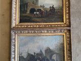 deux tableaux encadrés représentant des chevaux et des personnages dans un décor champêtre