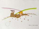 a drawing of a boy on a surfboard in the air