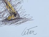 a drawing of a man holding a tennis racquet on a tennis court