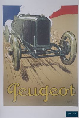 une photo d'une affiche représentant une voiture roulant sur la route