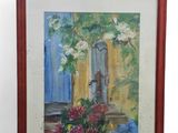 painting of a window and flowers in a vase on a table