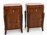 pair of art deco bedside tables in walnut veneered wood