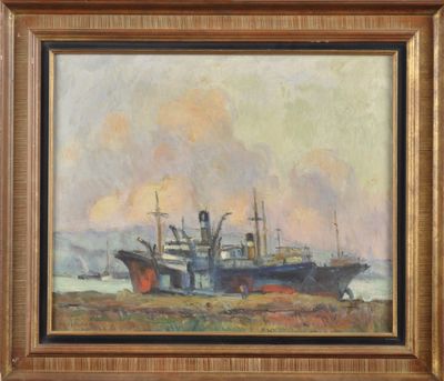 Robert Antoine PINCHON (1886-1943) : Paquebots à quai. - Photo 1