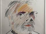 dessin représentant un homme à lunettes et barbu, dans un cadre blanc