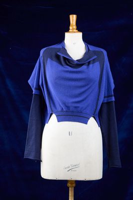 un gros plan sur un mannequin vêtu d'une chemise bleue