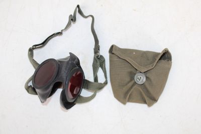 two pairs of goggles and a pouch on a white surface