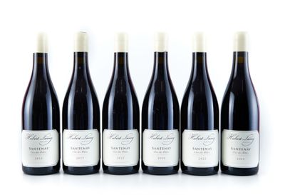 six bouteilles de vin rouge alignées