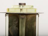 a glass box with a picture of a man inside of it