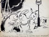 drawing of a cartoon of a rabbit and a rabbit on a street sign