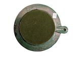 a green pot with a handle on a white background