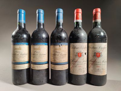 six bouteilles de vin sont alignées dans une rangée