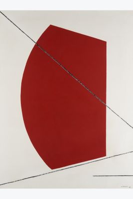 an image of a red and white painting on a white wall