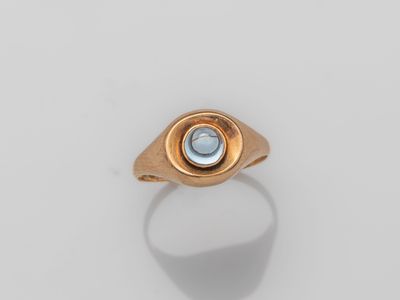 an image of a gold ring with a blue topaz stone