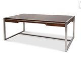 an image of a wooden desk with metal legs and a wooden top