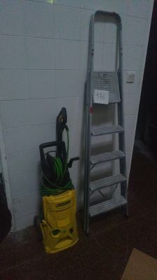a ladder that is next to a stack of toilet paper