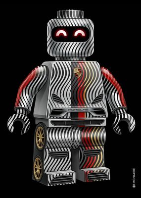 Lithographie Monakoe - Petit robot Porsche en briques