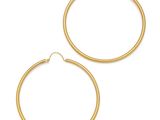 a pair of gold hoop earrings on a white background
