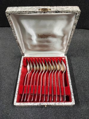 12 Cuillères à Café Moka Métal Argenté Doré - Modèle à La Russe - Écrin Inclus