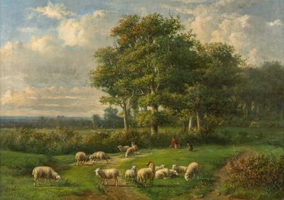 Louis Pierre Verwee (1807-1877) 'Berger avec moutons', huile…