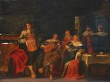 an image of a painting of a group of people sitting around a table