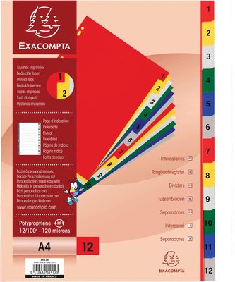 EXACOMPTA - Jeu de 12 intercalaires A4 - Polypropylène 120 m…