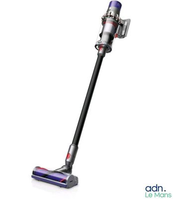 a close up of a cordless vacuum cleaner on a white background