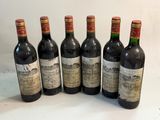 six bouteilles de vin sont alignées sur une table