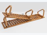 a close up of a wooden sled on a white background
