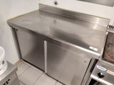 a stainless steel counter in a commercial kitchen