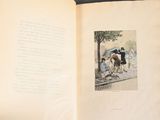 an open book with a picture of a man riding a horse