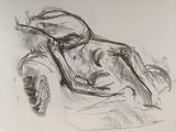 drawing of a man laying on a couch with a hat on his head