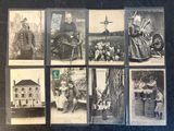 several old black and white photographs of people and a horse