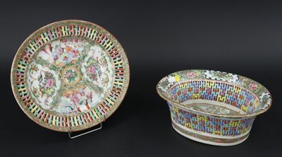 pair of chinese famille plates and saucer