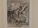 une image représentant un dessin d'une femme et d'un chien