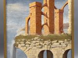an image of a painting of a castle with a waterfall coming out of it